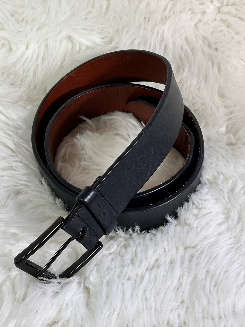 Shinola Black Leather Belt with Dark Brown Interior